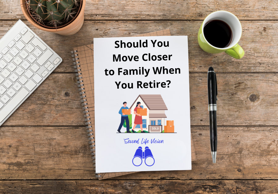 Notebook with "Should you move closer to family when you retire?" written on the page